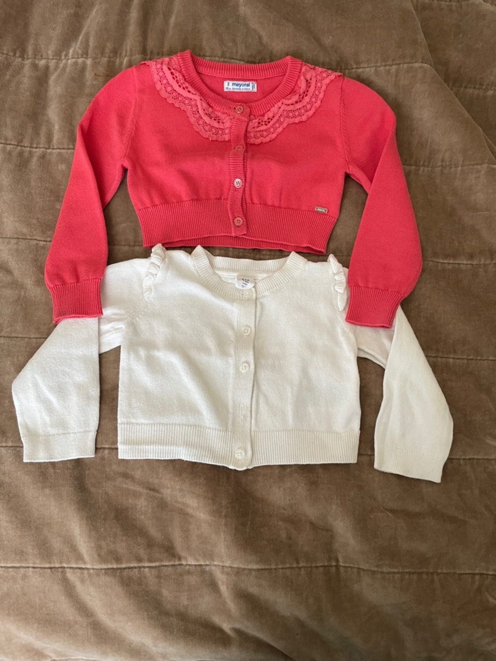 Coral and White Knit Boleros 2T